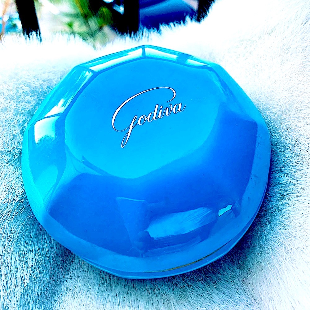 GODIVA Vintage Blue Glass Trinket Box